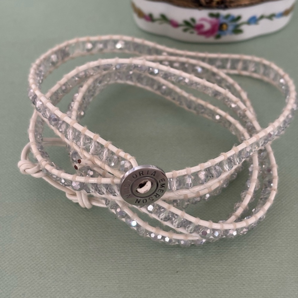 Victoria Emerson White and Silver Beaded Bracelet